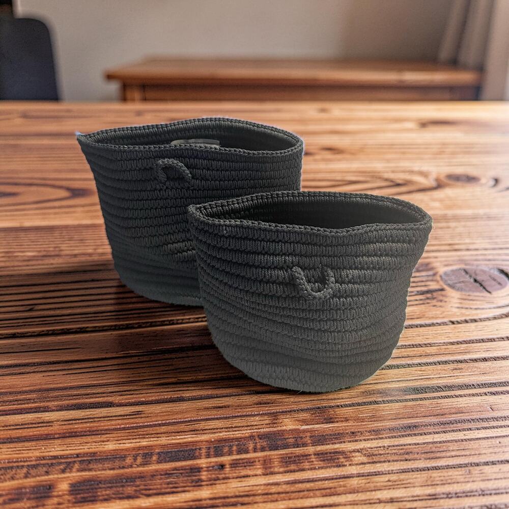 IKEA NORDRANA Baskets Anthracite Gray Hanging Storage Set of 2 Crochet Knit